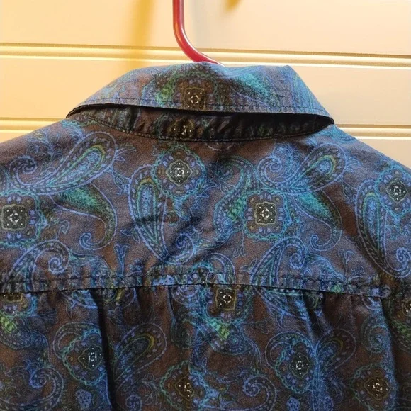 Tasso Elba Blue Paisley Short Sleeve Button Shirt Men's Size L 16 16 1/2 Beach - Picture 9 of 9